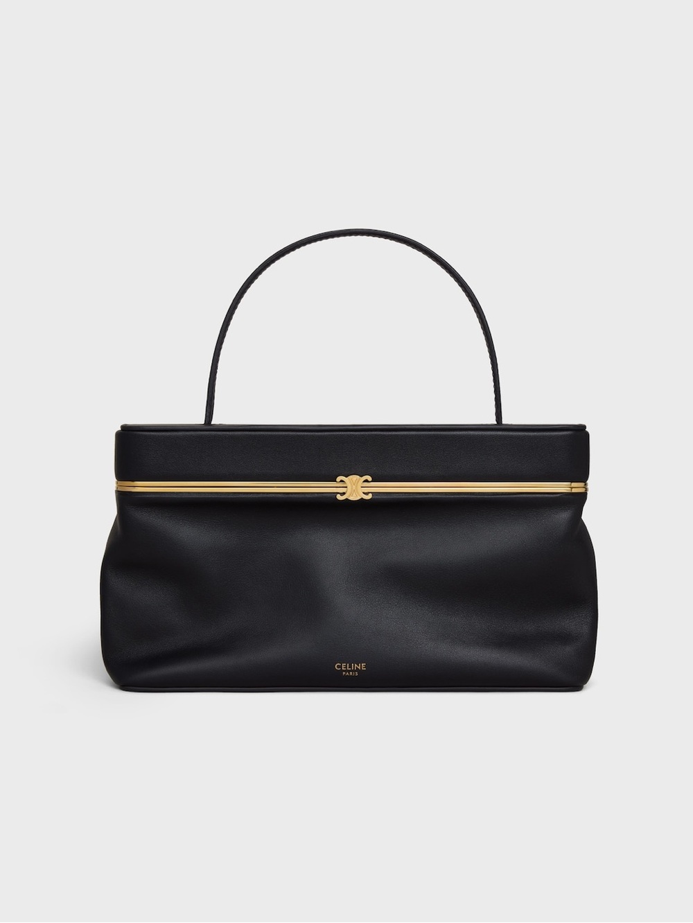 Celine rectangle Black Leather Top-Handle Satchel with Gold Hardware